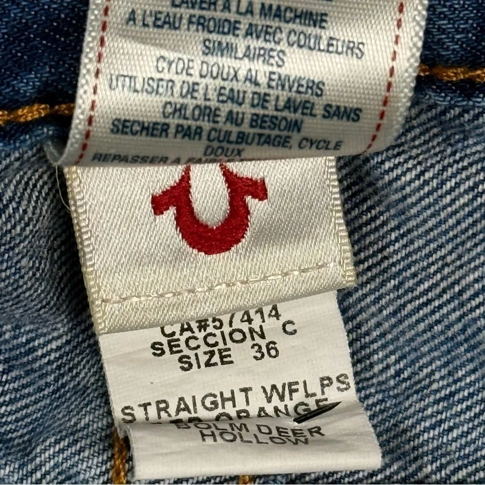 True Religion | Deer Hallow Denim Orange Stitch Straight Leg Jeans